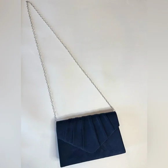 Blue Suede Clutch with Chain Strap - Picture 2 of 5